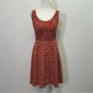 Maeve Anthropologie Red Textured Jacquard Fit & Flare Dress Size XS